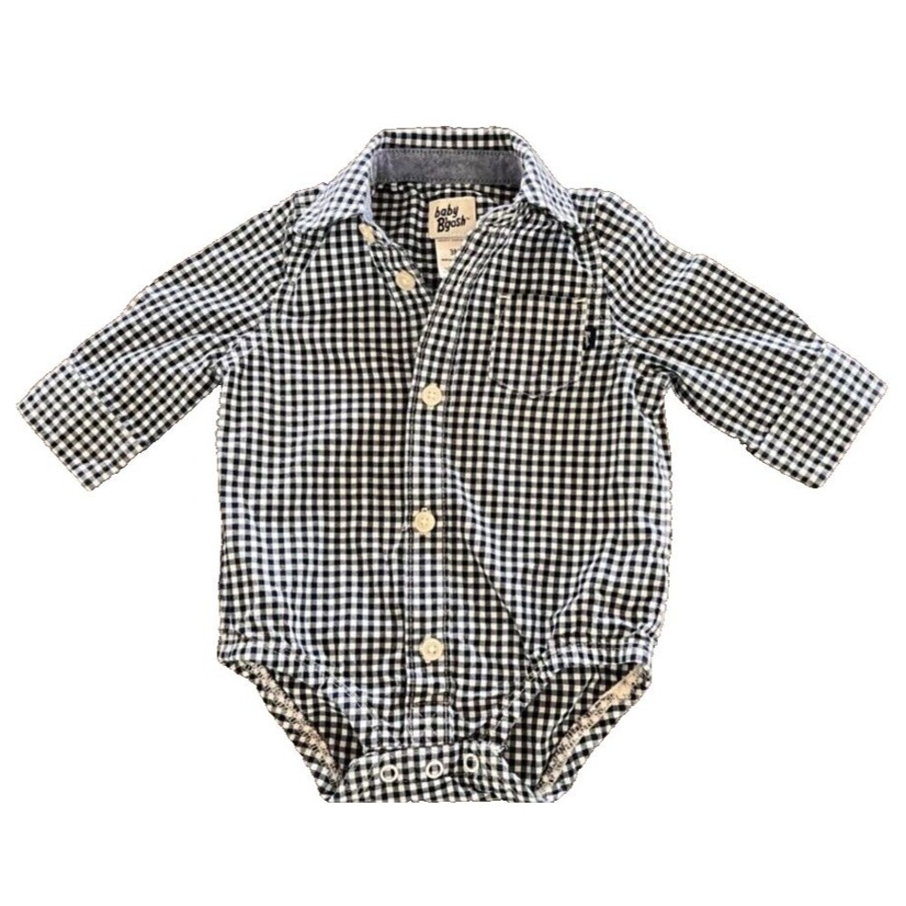 OshKosh Baby B'Gosh Long-Sleeve Bodysuit Navy Gingham 100% Cotton 3 Months